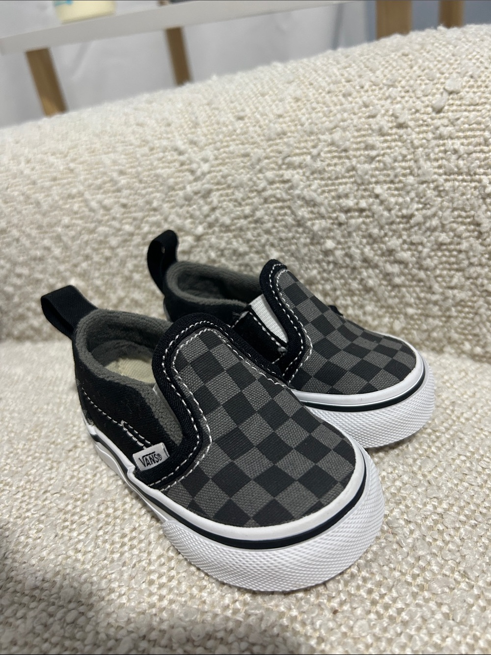 Infant Vans Checkerboard Slip-On Sneakers in Black and Gray